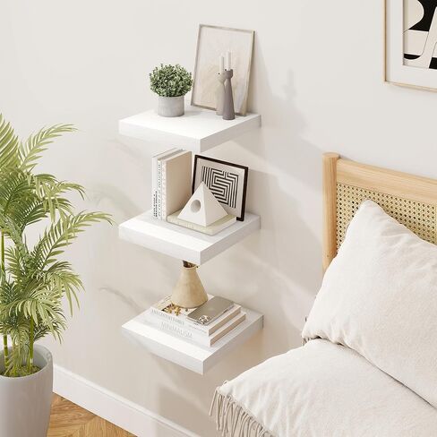 أرفف عائمة مربعة من Marsmiles للجدار، مقاس 8 بوصات عرض × 8 بوصات عمق × 1.25 بوصة ارتفاع، 3 عبوات أرفف خشبية صغيرة مثبتة على الحائط مع أقواس غير مرئية لغرفة المعيشة وغرفة النوم والحمام وديكور المطبخ، باللون الأبيض in Kuwait