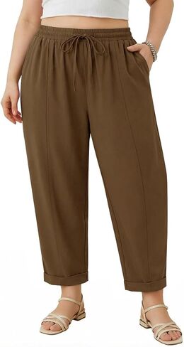 CARCOS Plus Size Pants for Women Summer Palazzo Harem Pants Drawstring Lantern Beach Ankle Pant Wide Leg Lounge Trousers in Saudi Arabia