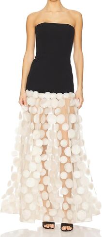 Women's Natural Strapless Dress Bustier Slim Black Top Splicing White Polka Dot Net Yarn Gown in Saudi Arabia