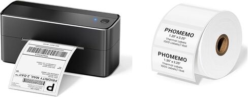 طابعة ملصقات الشحن Phomemo Bluetooth، 241BT 4X6 طابعة ملصقات حرارية لاسلكية للأعمال الصغيرة مع ملصقات حرارية بيضاء مقاس 2.25 بوصة × 1.25 بوصة، 1000 ورقة/لفة، أبيض in Saudi Arabia