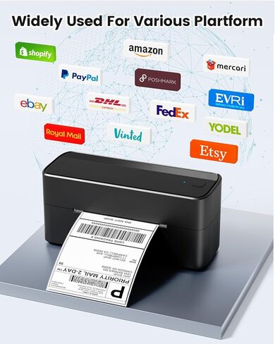 طابعة ملصقات الشحن Phomemo Bluetooth، 241BT 4X6 طابعة ملصقات حرارية لاسلكية للأعمال الصغيرة مع ملصقات حرارية بيضاء مقاس 2.25 بوصة × 1.25 بوصة، 1000 ورقة/لفة، أبيض in Saudi Arabia