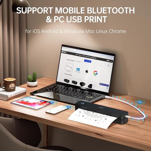 iDPRT Portable Printers Wireless for Travel,300dpi Mini Thermal Printer A4,Bluetooth Printer for Travel,Home,Study,Wireless Printers for Home Use Compatible with iOS,Android and PC,Black in Kuwait