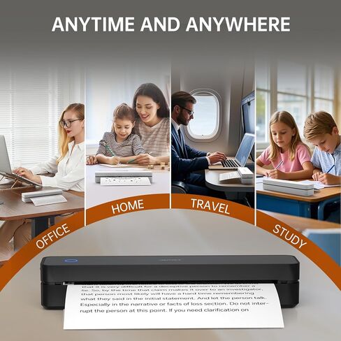 iDPRT Portable Printers Wireless for Travel,300dpi Mini Thermal Printer A4,Bluetooth Printer for Travel,Home,Study,Wireless Printers for Home Use Compatible with iOS,Android and PC,Black in Kuwait