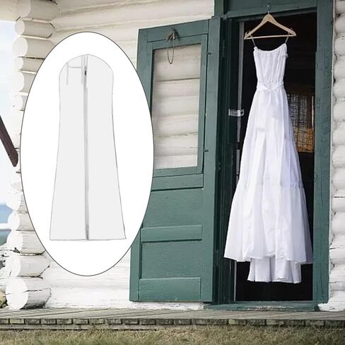حقيبة DressGarment، حقيبة غطاء بدلة مقاومة للأوساخ مع سحاب للفساتين الطويلة، حقيبة ملابس فستان الزفاف، حقائب ملابس شفافة لتخزين فستان الزفاف الطويل (180 سم) in Kuwait