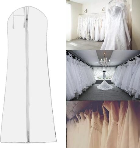 حقيبة DressGarment، حقيبة غطاء بدلة مقاومة للأوساخ مع سحاب للفساتين الطويلة، حقيبة ملابس فستان الزفاف، حقائب ملابس شفافة لتخزين فستان الزفاف الطويل (180 سم) in Kuwait