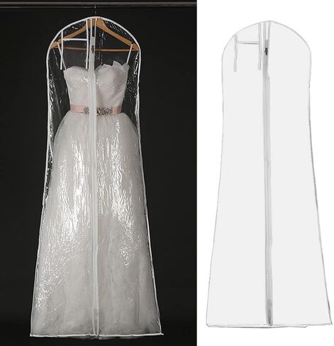 حقيبة DressGarment، حقيبة غطاء بدلة مقاومة للأوساخ مع سحاب للفساتين الطويلة، حقيبة ملابس فستان الزفاف، حقائب ملابس شفافة لتخزين فستان الزفاف الطويل (180 سم) in Kuwait