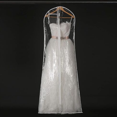 حقيبة DressGarment، حقيبة غطاء بدلة مقاومة للأوساخ مع سحاب للفساتين الطويلة، حقيبة ملابس فستان الزفاف، حقائب ملابس شفافة لتخزين فستان الزفاف الطويل (180 سم) in Kuwait