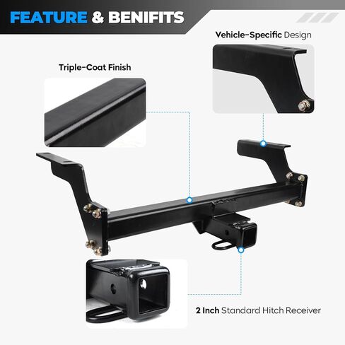 وصلة وصلة مقطورة لسوبارو كروستريك 2018-2023، جهاز استقبال 2 بوصة، إطار أنبوب مربع، مجموعة وصلة سحب فئة 3 سوداء حامل الدراجة in Kuwait