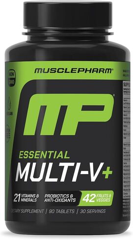 Muscle Pharm Essentials Multi-V+، فيتامينات متعددة للرياضيين، طاقة معززة، أداء وصحة مناعية، فيتامينات متعددة يومية للرجال والنساء مع معادن بالإضافة إلى البروبيوتيك، 90 قرصًا، 30 وجبة in Kuwait