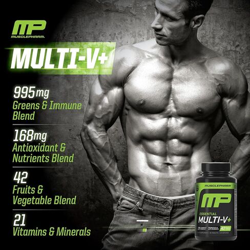 Muscle Pharm Essentials Multi-V+، فيتامينات متعددة للرياضيين، طاقة معززة، أداء وصحة مناعية، فيتامينات متعددة يومية للرجال والنساء مع معادن بالإضافة إلى البروبيوتيك، 90 قرصًا، 30 وجبة in Kuwait