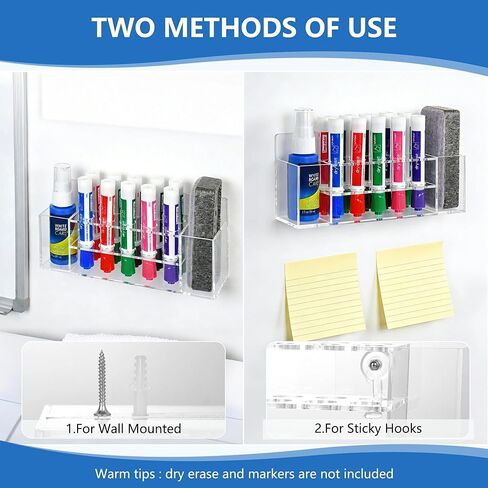 حامل أقلام تحديد جاف مثبت على الحائط من الأكريليك، حامل أقلام تحديد شفاف 10 فتحات، تخزين القلم مع خطافات لاصقة للسبورة البيضاء، ملحقات منظم خزانة المكتب، المكتب، الفصل الدراسي، المنزل in Kuwait