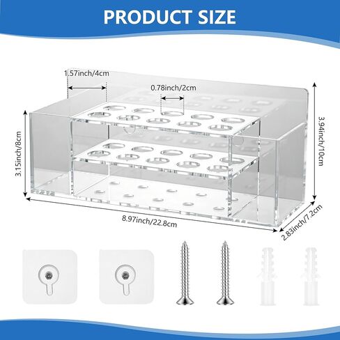 حامل أقلام تحديد جاف مثبت على الحائط من الأكريليك، حامل أقلام تحديد شفاف 10 فتحات، تخزين القلم مع خطافات لاصقة للسبورة البيضاء، ملحقات منظم خزانة المكتب، المكتب، الفصل الدراسي، المنزل in Kuwait