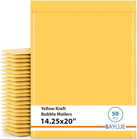 كرافت 14.25 × 20 فقاعات بريدية كبيرة جدًا #7 | المغلفات المبطنة ذاتية الغلق | بريد فقاعي أصفر مبطن بالهواء | الحجم القابل للاستخدام 14.25x19 | 50 عبوة بالجملة | حقائب شحن خفيفة الوزن in Kuwait