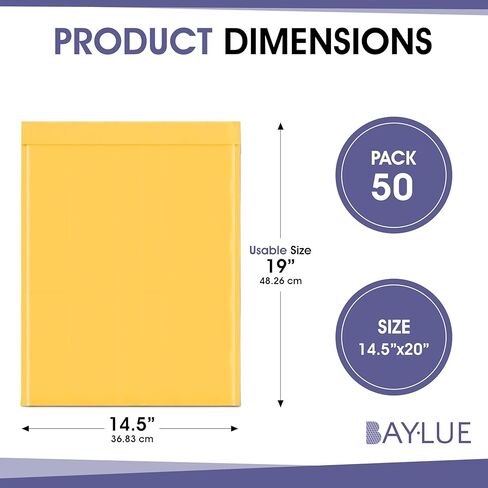 كرافت 14.25 × 20 فقاعات بريدية كبيرة جدًا #7 | المغلفات المبطنة ذاتية الغلق | بريد فقاعي أصفر مبطن بالهواء | الحجم القابل للاستخدام 14.25x19 | 50 عبوة بالجملة | حقائب شحن خفيفة الوزن in Kuwait