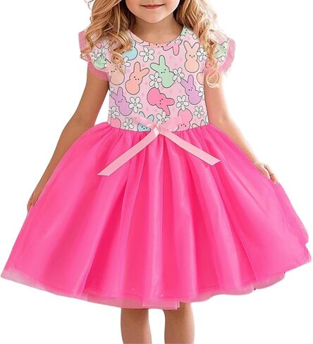 Girl Easter Dress Toddlers Bunny Floral Tutu Tulle Dresses Little Girl Short Sleeve Summer Sundress 2-8T in Saudi Arabia