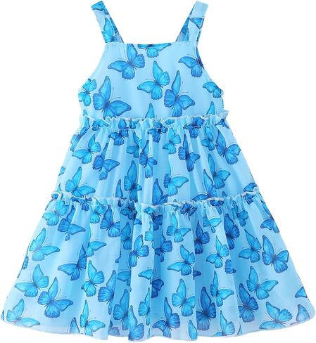 ملابس صيفية للفتيات الصغيرات فستان كامي من التول فساتين أطفال مبطنة بكشكشة كاجوال للشاطئ فستان صيفي لطيف للفتيات in Kuwait