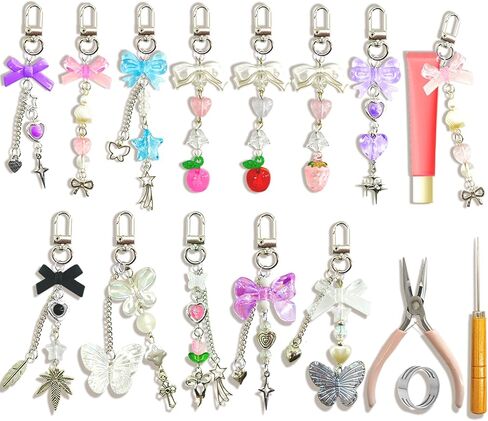 12Pcs Lip Gloss Charms, Lipgloss Holder Keychain Present Jewellery Pliers、Clasp Ring And Drill Bit. Exquisitely Crafted Pendant, Perfect For Women. in Kuwait