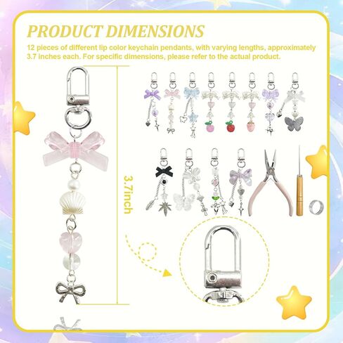 12Pcs Lip Gloss Charms, Lipgloss Holder Keychain Present Jewellery Pliers、Clasp Ring And Drill Bit. Exquisitely Crafted Pendant, Perfect For Women. in Kuwait