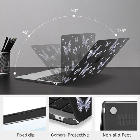 MOSISO Compatible with MacBook Air 13 inch Case 2026-2022 M4 A3240 M3 A3113 M2 A2681, Sparkling Butterfly Plastic Hard Shell&Keyboard Skin&Screen Film&Type C for MacBook Air 13.6 inch Case, Black in Saudi Arabia
