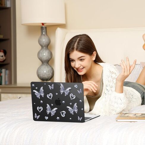 MOSISO Compatible with MacBook Air 13 inch Case 2026-2022 M4 A3240 M3 A3113 M2 A2681, Sparkling Butterfly Plastic Hard Shell&Keyboard Skin&Screen Film&Type C for MacBook Air 13.6 inch Case, Black in Saudi Arabia