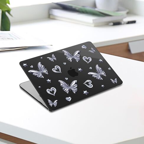 MOSISO Compatible with MacBook Air 13 inch Case 2026-2022 M4 A3240 M3 A3113 M2 A2681, Sparkling Butterfly Plastic Hard Shell&Keyboard Skin&Screen Film&Type C for MacBook Air 13.6 inch Case, Black in Saudi Arabia