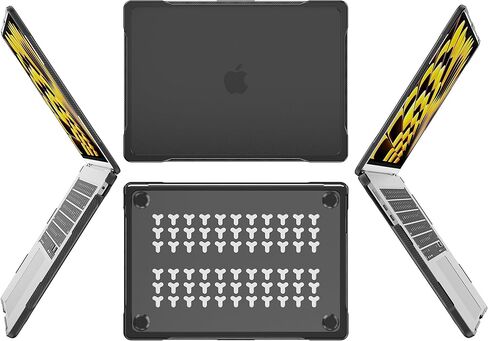 Batianda 4-in-1 Ultimate Case for M5 MacBook Air 15 inch 2026 2025 M4 2024 M3 A3114 2023 M2 A2941 Model - Matte Translucent Rugged Armor Shell with Carbon Fiber Texture Grip Shockproof Bumper - Black in Saudi Arabia