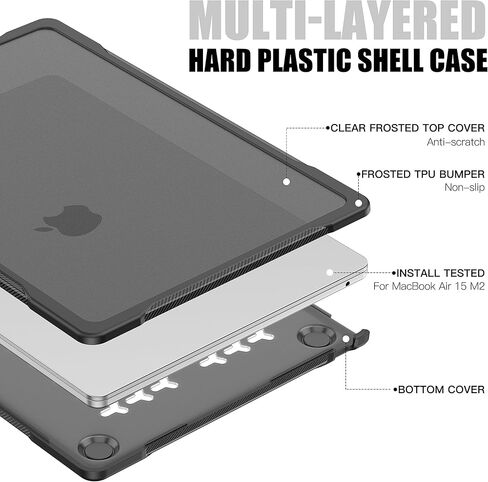 Batianda 4-in-1 Ultimate Case for M5 MacBook Air 15 inch 2026 2025 M4 2024 M3 A3114 2023 M2 A2941 Model - Matte Translucent Rugged Armor Shell with Carbon Fiber Texture Grip Shockproof Bumper - Black in Saudi Arabia