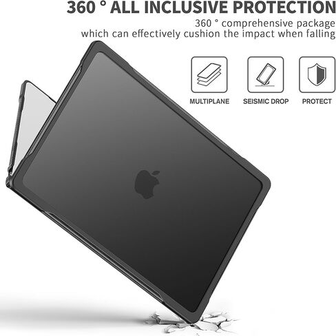 Batianda 4-in-1 Ultimate Case for M5 MacBook Air 15 inch 2026 2025 M4 2024 M3 A3114 2023 M2 A2941 Model - Matte Translucent Rugged Armor Shell with Carbon Fiber Texture Grip Shockproof Bumper - Black in Saudi Arabia