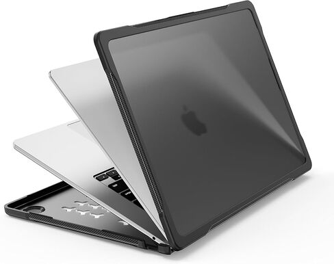 Batianda 4-in-1 Ultimate Case for M5 MacBook Air 15 inch 2026 2025 M4 2024 M3 A3114 2023 M2 A2941 Model - Matte Translucent Rugged Armor Shell with Carbon Fiber Texture Grip Shockproof Bumper - Black in Saudi Arabia