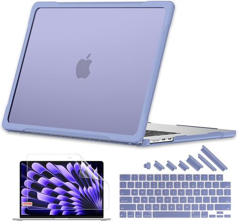 Batianda 4-in-1 Ultimate Case for M5 MacBook Air 15 inch 2026 2025 M4 2024 M3 A3114 2023 M2 A2941 Model - Matte Translucent Rugged Armor Shell with Carbon Fiber Texture Grip Shockproof Bumper - Black in Saudi Arabia