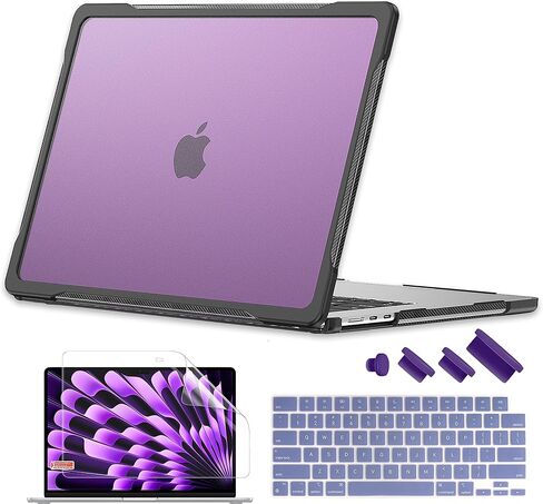 Batianda 4-in-1 Ultimate Case for M5 MacBook Air 15 inch 2026 2025 M4 2024 M3 A3114 2023 M2 A2941 Model - Matte Translucent Rugged Armor Shell with Carbon Fiber Texture Grip Shockproof Bumper - Black in Saudi Arabia