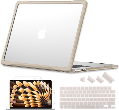 Batianda 4-in-1 Ultimate Case for M5 MacBook Air 15 inch 2026 2025 M4 2024 M3 A3114 2023 M2 A2941 Model - Matte Translucent Rugged Armor Shell with Carbon Fiber Texture Grip Shockproof Bumper - Black in Saudi Arabia