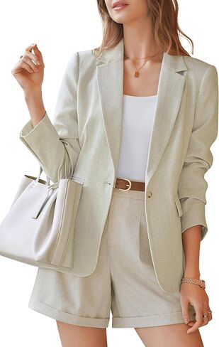 Arach&Cloz Women's Linen Blend Notched Lapel Open Front Blazers Work Business Casual Outfits 2026 in Saudi Arabia