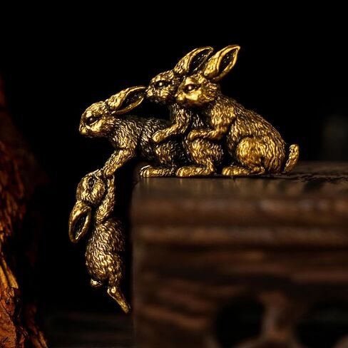 CHOVY Solid Brass Rabbit Figurine Set - Four Retro Rabbits 100% Pure Brass, Handmade Vintage Collectible, Mid-Century Modern Desk Decor for Office, Bookshelf, Mantel & Unique Easter Gift in Saudi Arabia