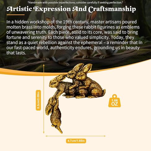 CHOVY Solid Brass Rabbit Figurine Set - Four Retro Rabbits 100% Pure Brass, Handmade Vintage Collectible, Mid-Century Modern Desk Decor for Office, Bookshelf, Mantel & Unique Easter Gift in Saudi Arabia