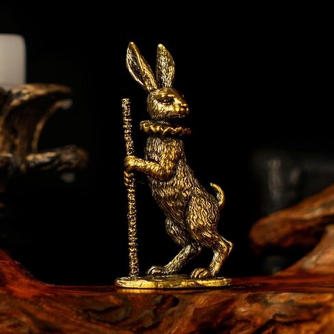 CHOVY Solid Brass Rabbit Figurine Set - Four Retro Rabbits 100% Pure Brass, Handmade Vintage Collectible, Mid-Century Modern Desk Decor for Office, Bookshelf, Mantel & Unique Easter Gift in Saudi Arabia