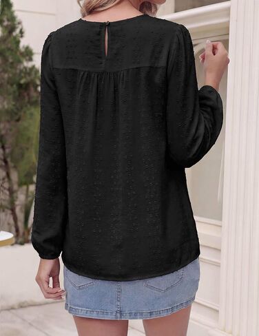 بلوزات طويلة الأكمام للنساء Crewneck بوهو فضفاض قمصان مناسبة فلوي الدانتيل تنحنح نقطة سويسرية الكروشيه 2026 بلوزات غير رسمية in Kuwait