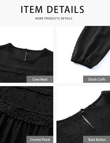 بلوزات طويلة الأكمام للنساء Crewneck بوهو فضفاض قمصان مناسبة فلوي الدانتيل تنحنح نقطة سويسرية الكروشيه 2026 بلوزات غير رسمية in Kuwait