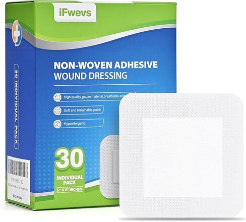 ضمادة جزيرة الشاش ذات الحدود - عدد 30، وسادات شاش معقمة ملفوفة بشكل فردي مقاس 4 × 4 بوصة، عالية الامتصاص وغير منسوجة - تضميد جروح ناعم وقابل للتنفس للإسعافات الأولية والطبية in Kuwait