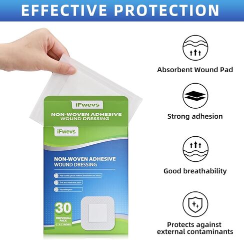 ضمادة جزيرة الشاش ذات الحدود - عدد 30، وسادات شاش معقمة ملفوفة بشكل فردي مقاس 4 × 4 بوصة، عالية الامتصاص وغير منسوجة - تضميد جروح ناعم وقابل للتنفس للإسعافات الأولية والطبية in Kuwait