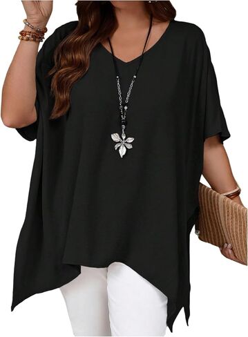 Women's Plus Size Asymmetrical Blouse V Neck Half Sleeve Oversized Casual Shirt Tops in Saudi Arabia