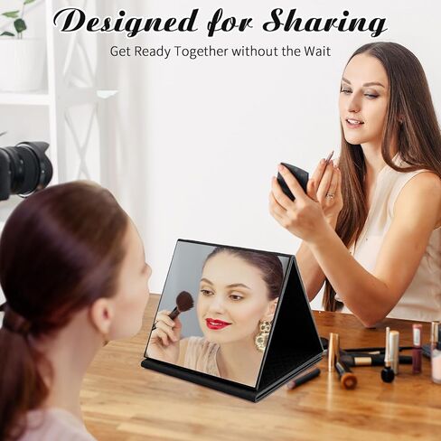3 Way Foldable Full Length Mirror with Handle Leather 31.89 x 11.22 Inches Portable Hanging Travel Mirror Rectangular for Makeup Dance Home Fitness Spa Hair Styling (Black) in Saudi Arabia