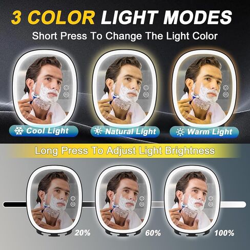 VOCOSTE Shaving Mirror for Shower Fogless, Heated Anti-Fog Mirror with 3-Color Dimmable LED Lights, 360° Rotation & 2 Weeks Runtime 5000mAh, Shower Mirror for Shaving Men, 2 Razors Holders in Saudi Arabia