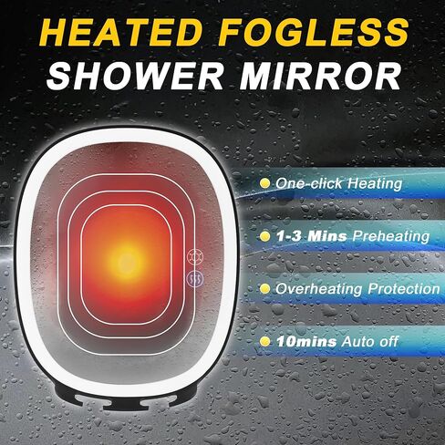 VOCOSTE Shaving Mirror for Shower Fogless, Heated Anti-Fog Mirror with 3-Color Dimmable LED Lights, 360° Rotation & 2 Weeks Runtime 5000mAh, Shower Mirror for Shaving Men, 2 Razors Holders in Saudi Arabia