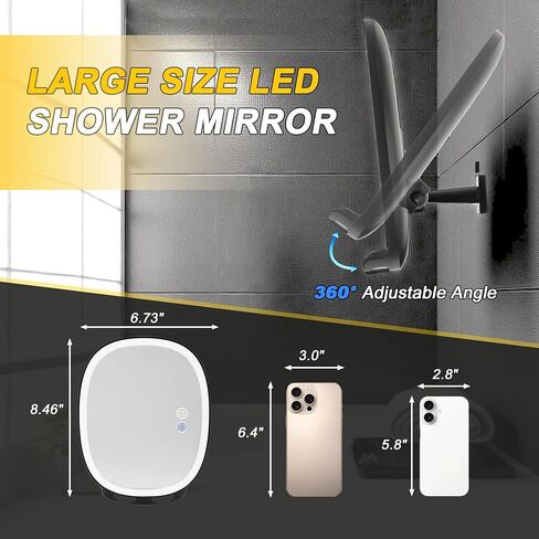 VOCOSTE Shaving Mirror for Shower Fogless, Heated Anti-Fog Mirror with 3-Color Dimmable LED Lights, 360° Rotation & 2 Weeks Runtime 5000mAh, Shower Mirror for Shaving Men, 2 Razors Holders in Saudi Arabia
