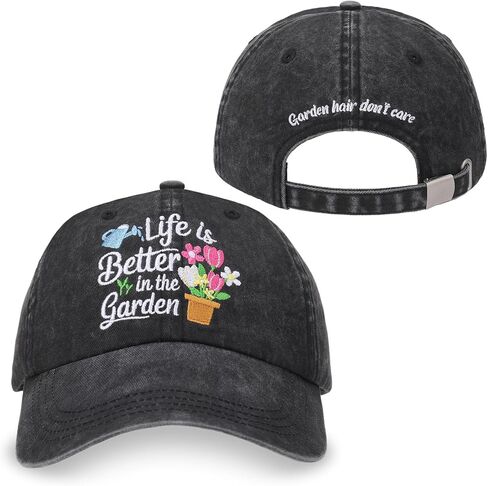 Gardening Gifts for Women, Washed Black Gardening Hat Gift Box Set, Adjustable Washed Cotton Embroidered Baseball Cap for Wife Mom Grandma in Kuwait