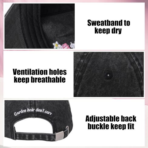 Gardening Gifts for Women, Washed Black Gardening Hat Gift Box Set, Adjustable Washed Cotton Embroidered Baseball Cap for Wife Mom Grandma in Kuwait
