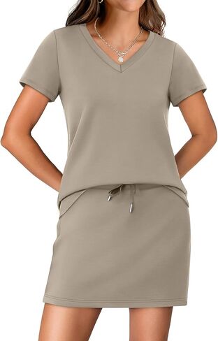 طقم تنورة مكون من قطعتين من NIASHOT للنساء ملابس صيفية لقضاء العطلات والسفر وتنانير تنس وجولف أطقم صالة متعددة الاستخدامات in Kuwait