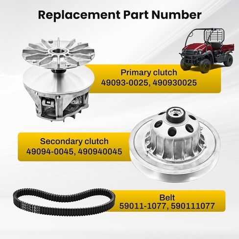 49093-0025 49094-0045 Primary and Secondary Clutch Kit Driven Clutch Compatible with Kawasaki Mule 4010 4000 2009-2023, Replace# 490930025, 490940045 in Kuwait