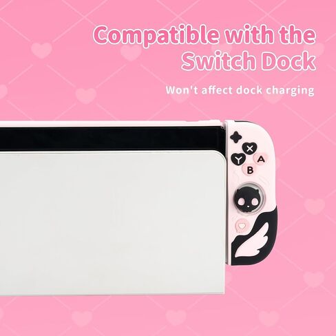 حافظة واقية من GeekShare لطراز Switch OLED، حافظة غطاء نحيفة مضادة للخدش متوافقة مع Nintendo Switch OLED هيكل سيليكون ناعم قابل للفصل مع غطاءين لمقبض الإبهام - جمجمة على شكل قلب in Saudi Arabia